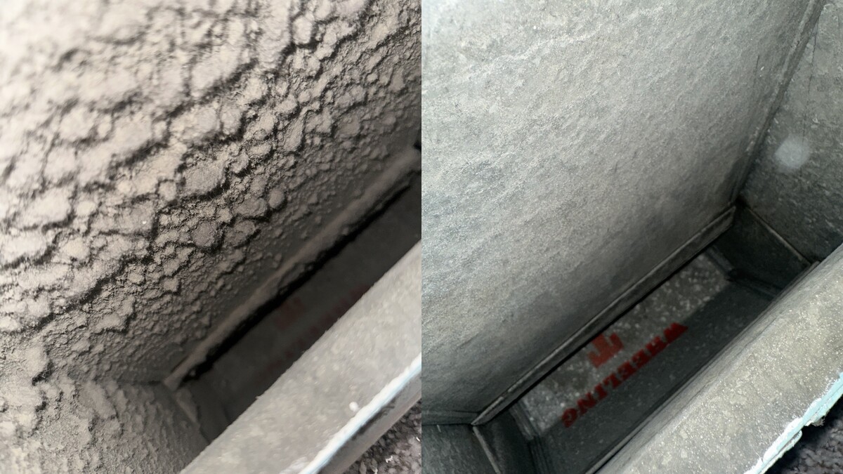 Air duct before and after professional cleaning