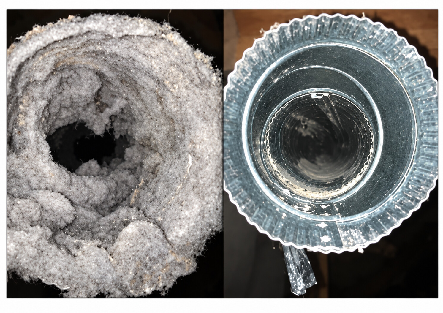 Dryer vent before and after professional cleaning